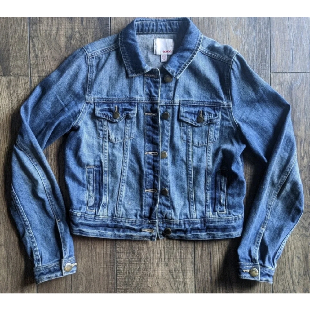 Denim Jacket Solid Blue Distressed Women’s Medium Juniors By Bongo - Classic.